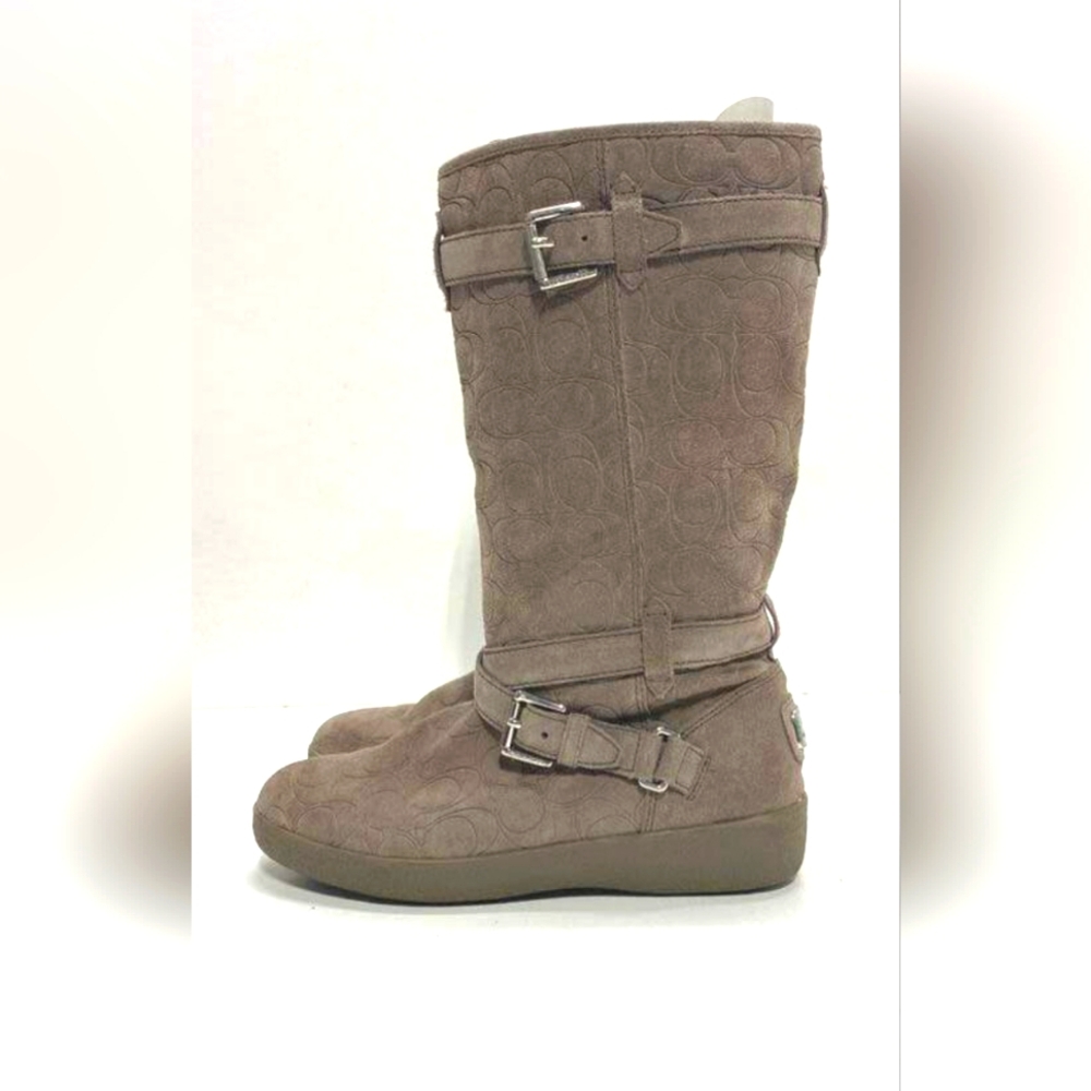 Coach Designer Thelma Logo Embossed Belt Fur inside Mid-Calf Boots - Size 9